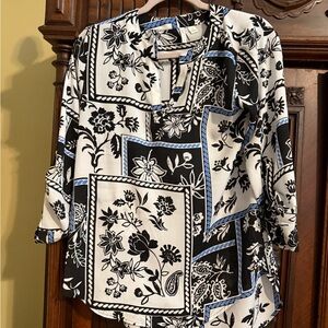 Cato Monochrome Floral Patchwork Blouse